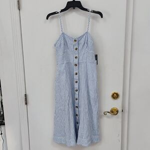 Amanda Uprichard Blue White Stripe Button Front Midi Dress NWT